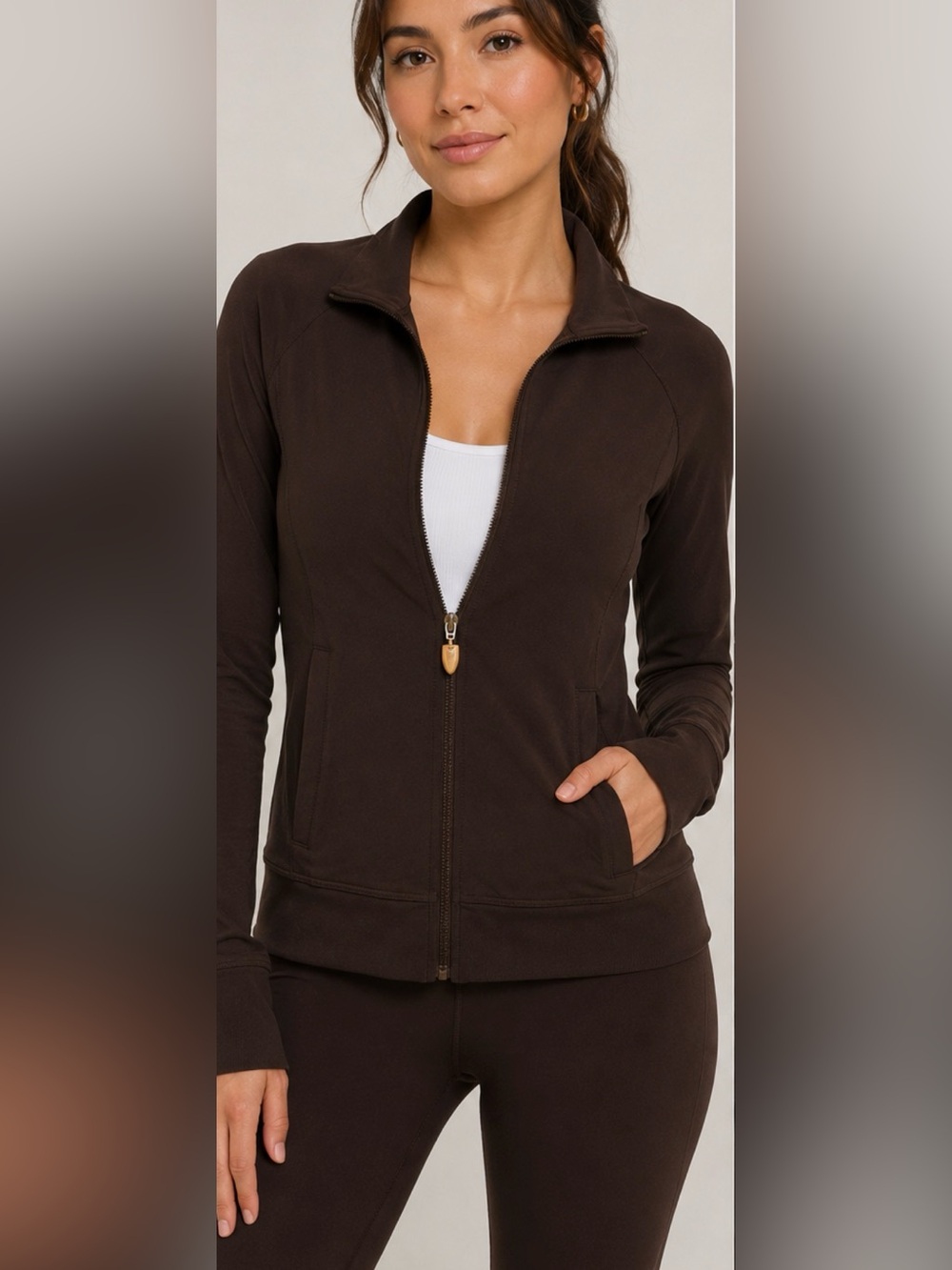 Beyond Yoga x FILA Full-Zip Jacket – Dark Brown Athletic Track Jacket XS